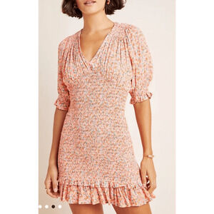 Faithfull The Brand‎ Margherita Mini Dress orange floral rouched womans size 2